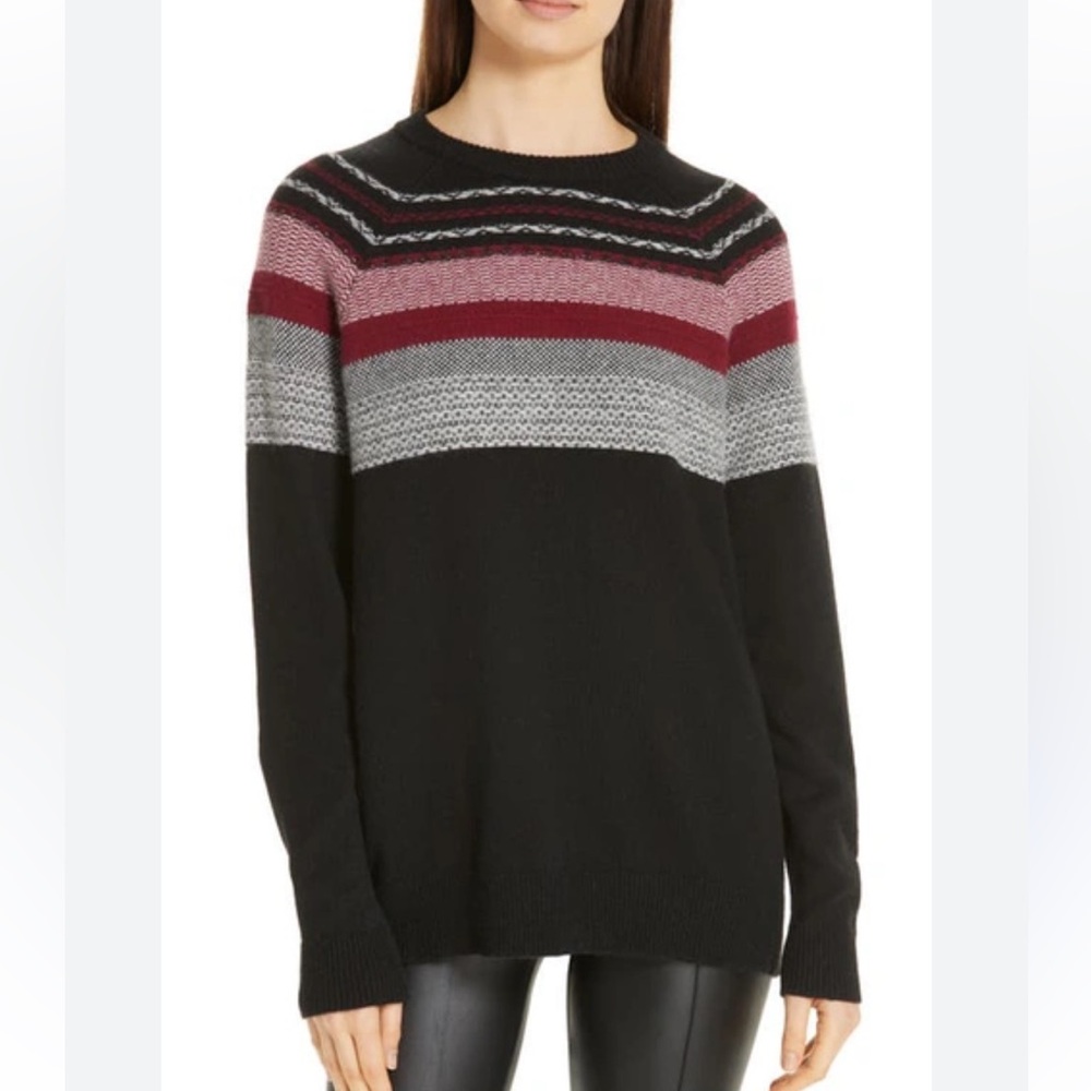 ATM Anthony Thomas Melillo Fair Isle Merino Wool Blend Sweater Black Red XS
